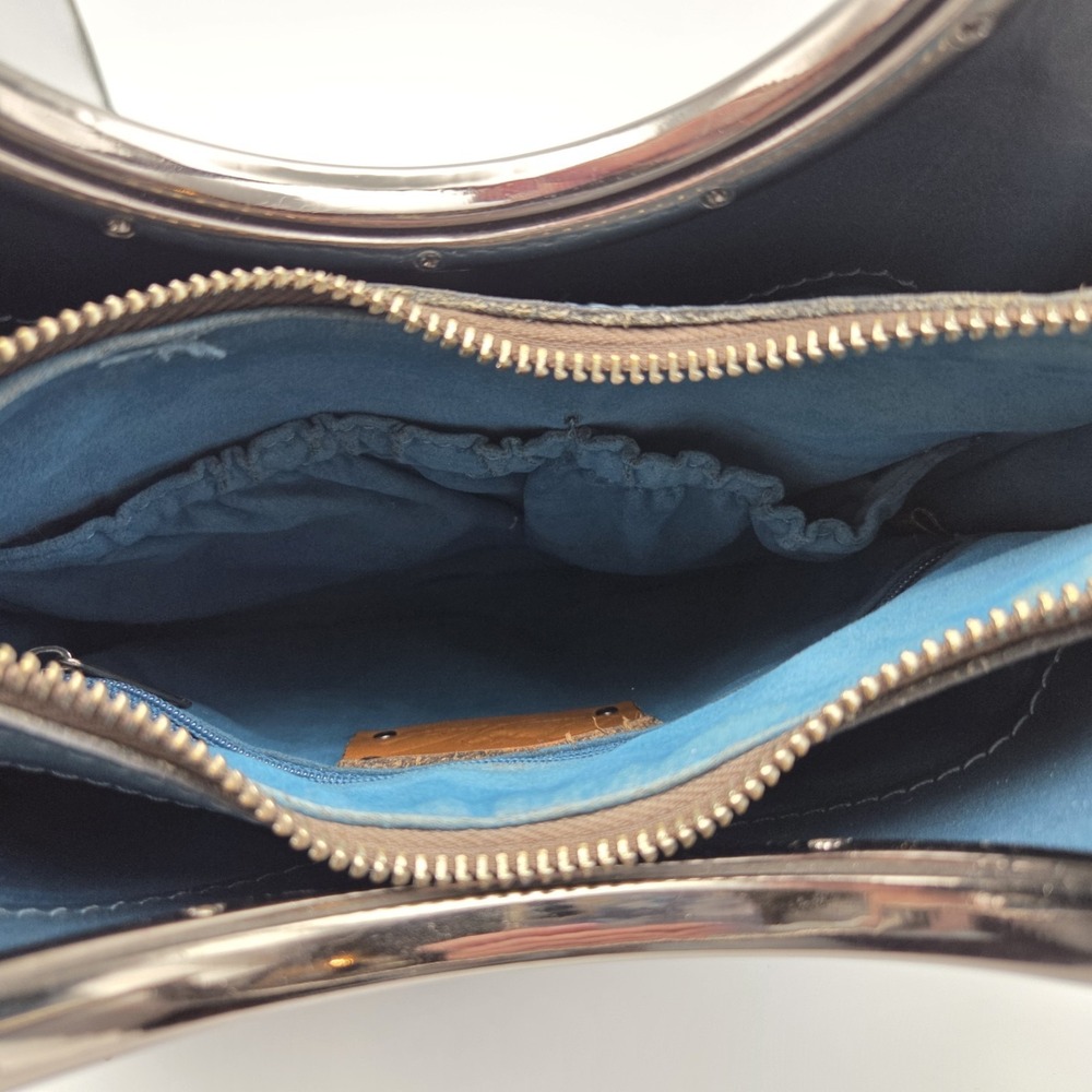 Patricia Nash Aria Caribbean Blue Satchel Bag With Silver Metallic Cutout Floral - Picture 8 of 16